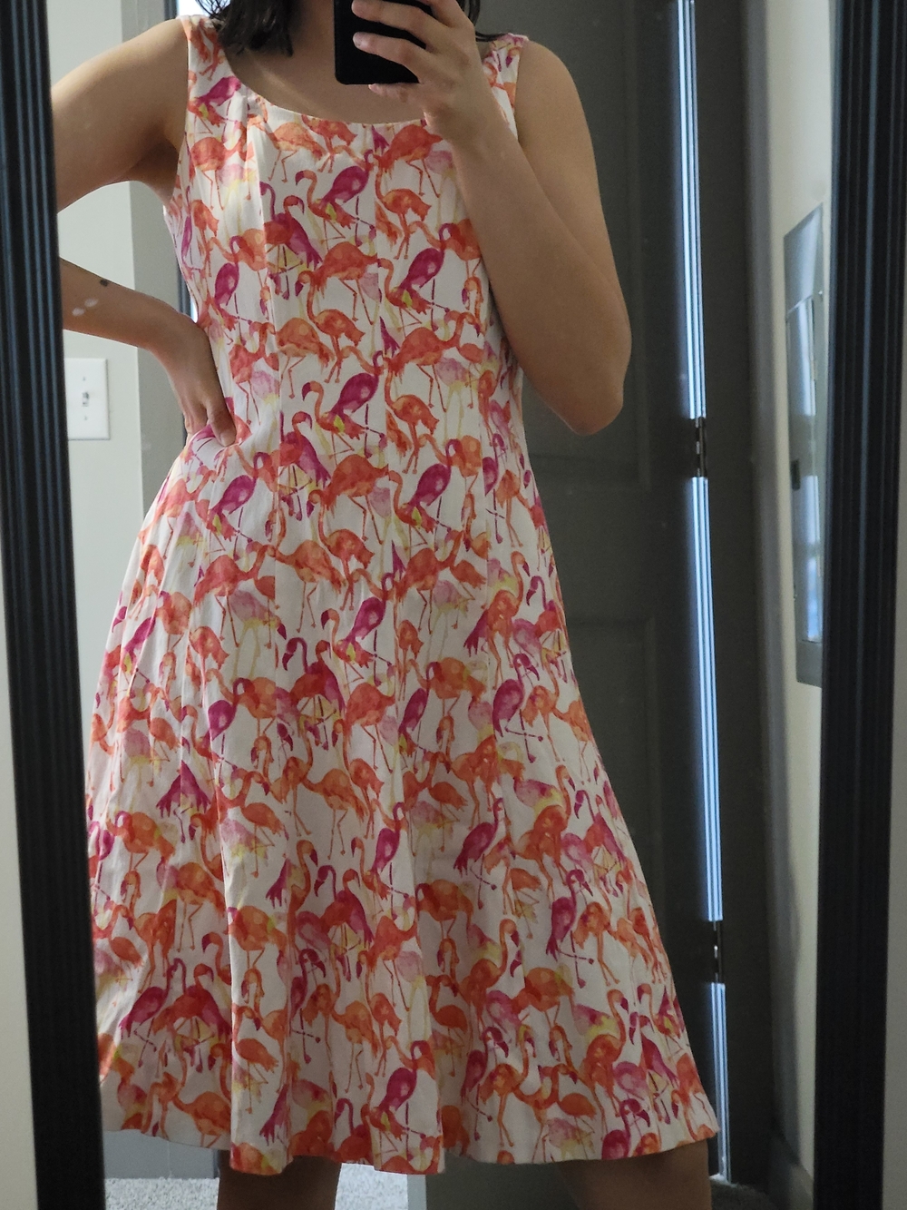 Pappagallo White Sundress with Pink & Orange Flamingo Print